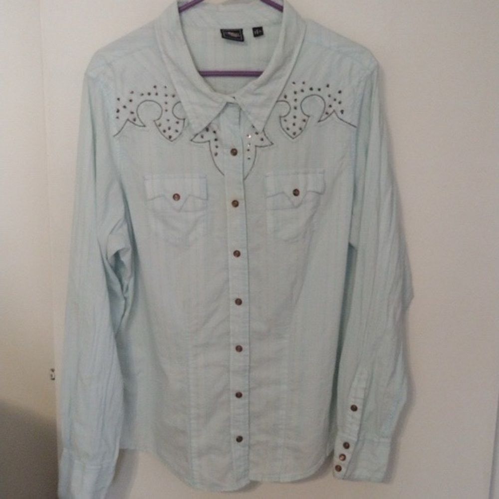 Cruel Girl Western Ranch Light Blue Studded Button-Up Shirt Size M
